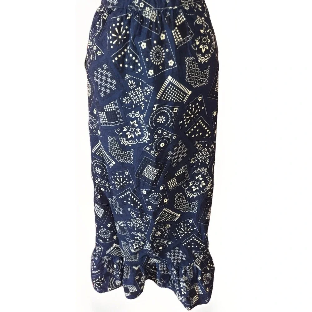Vtg Blue Bandana Paisley Print Full Bib Apron Cotton Ranch Chuckwagon Western